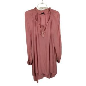 3856)Roamans Pink Peasant Tie Front Long Sleeve Flowy Ruffle  Tunic Top Plus 16W